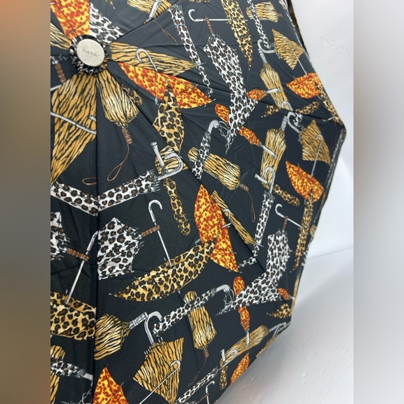 NICOLE MILLER DESIGNER BLACK WITH UMBRELLA PRINTS ALL OVER, 100% POLYESTER - Picture 9 of 12